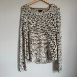 The Limited Open Knit Crochet Sweater Large Gray Festival Beach Boho Grunge